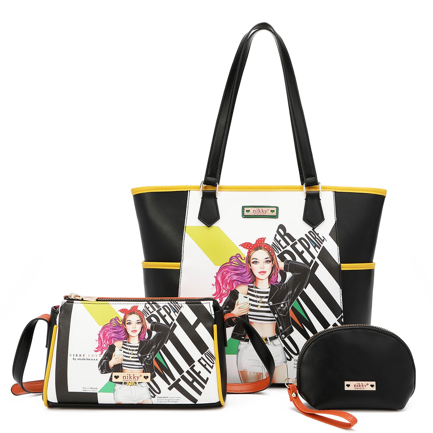 COLLEGE GIRL 3 PIECE SET (TOTE, CROSSBODY, POUCH)