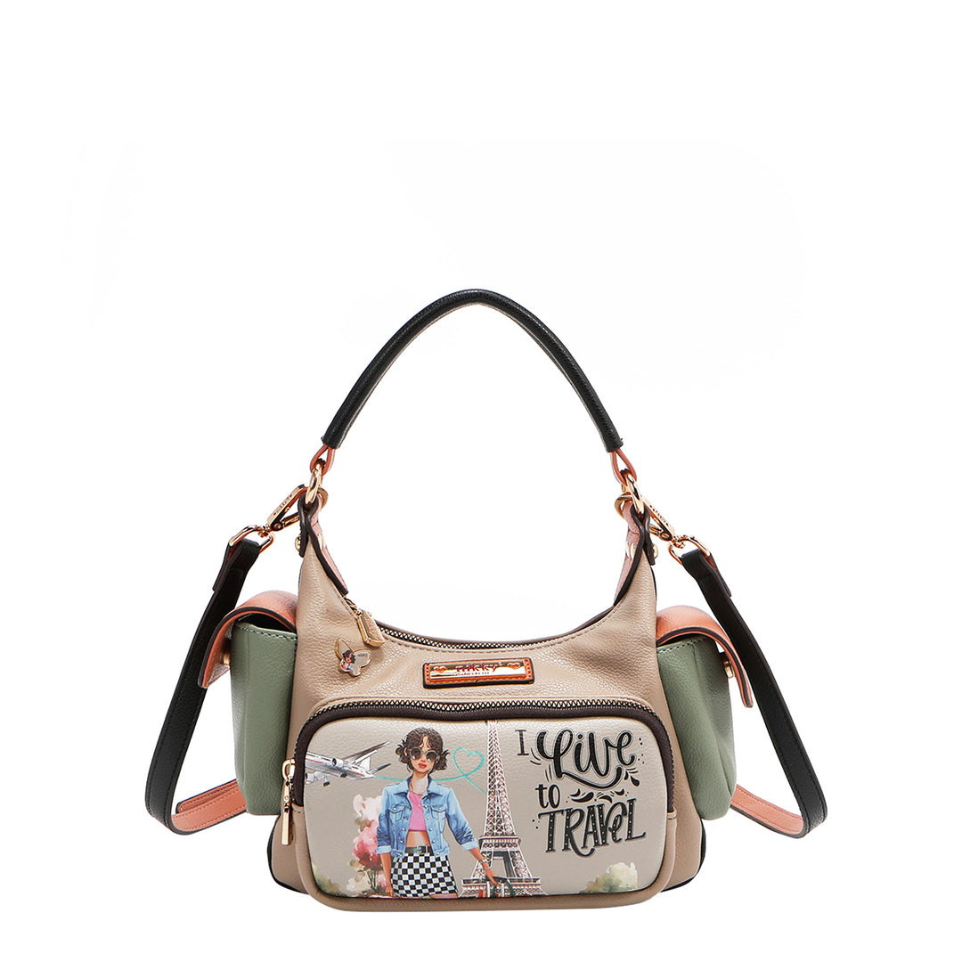 I LIVE TO TRAVEL SMALL SHOULDER BAG