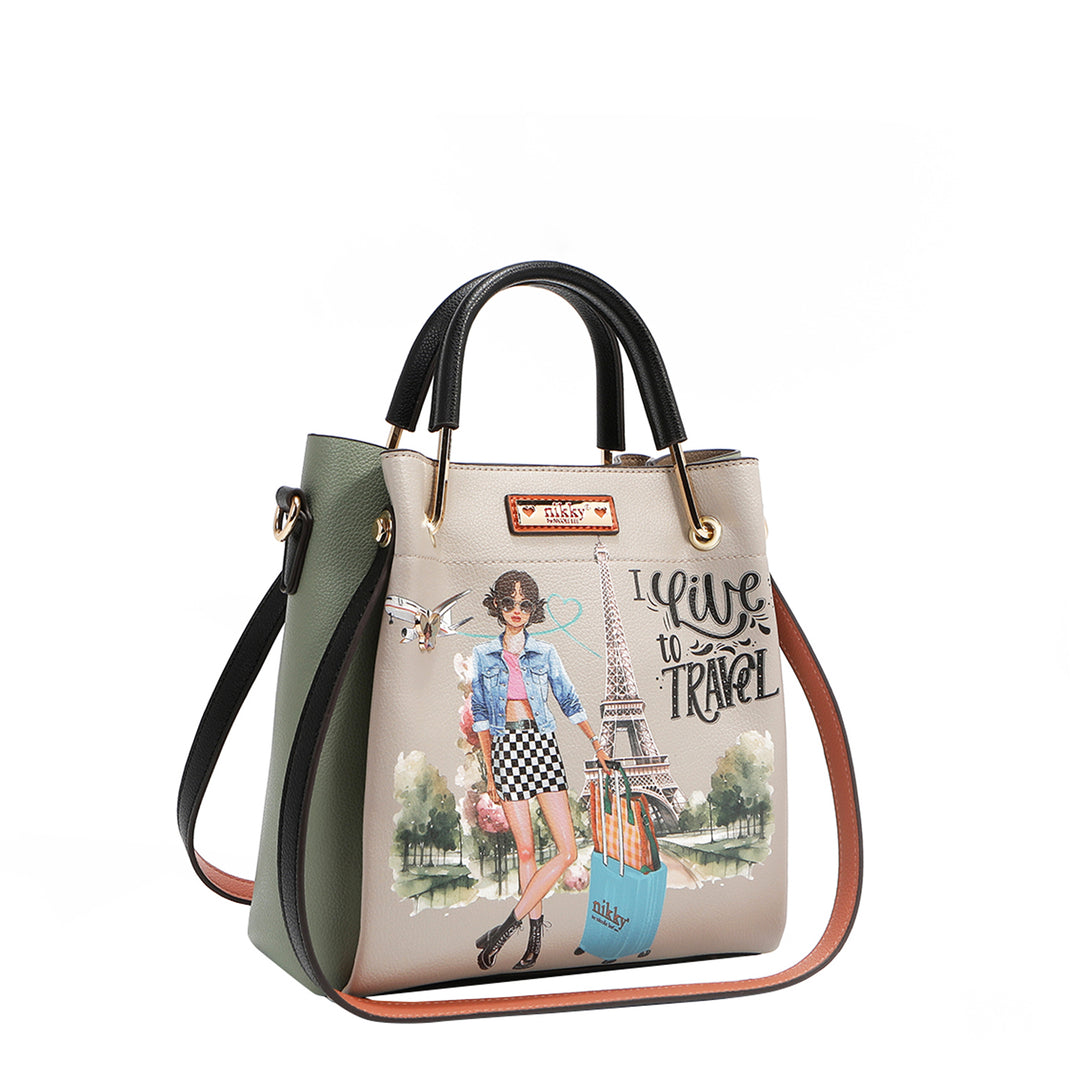 I LIVE TO TRAVEL SMALL BUCKET BAG
