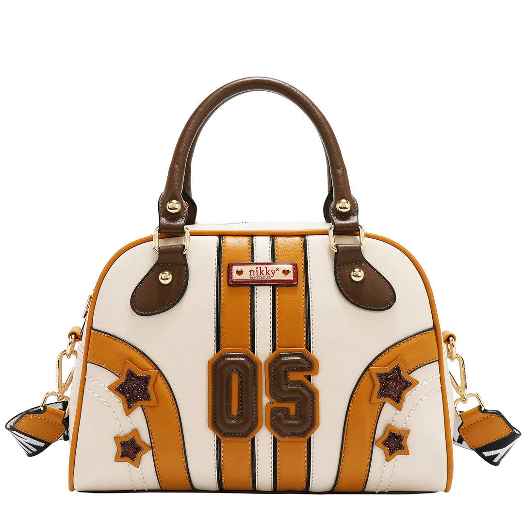 Varsity Dome Bag Embellished with Bold Colors. – Nikky Bag