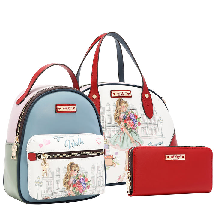 GLAMOROUS WALK 3PC SET (SATCHEL, MINI BACKPACK, WALLET)