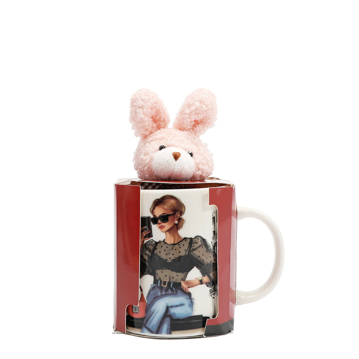 NIKKY CERAMIC MUG WITH BUNNY KEYCHAIN