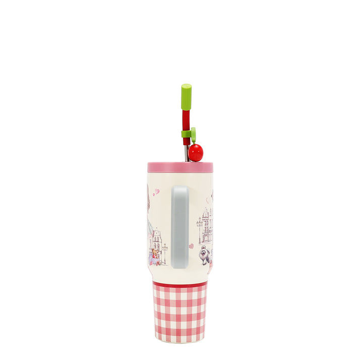 HANDLED TUMBLER WITH ACCENT CHERRY STRAW