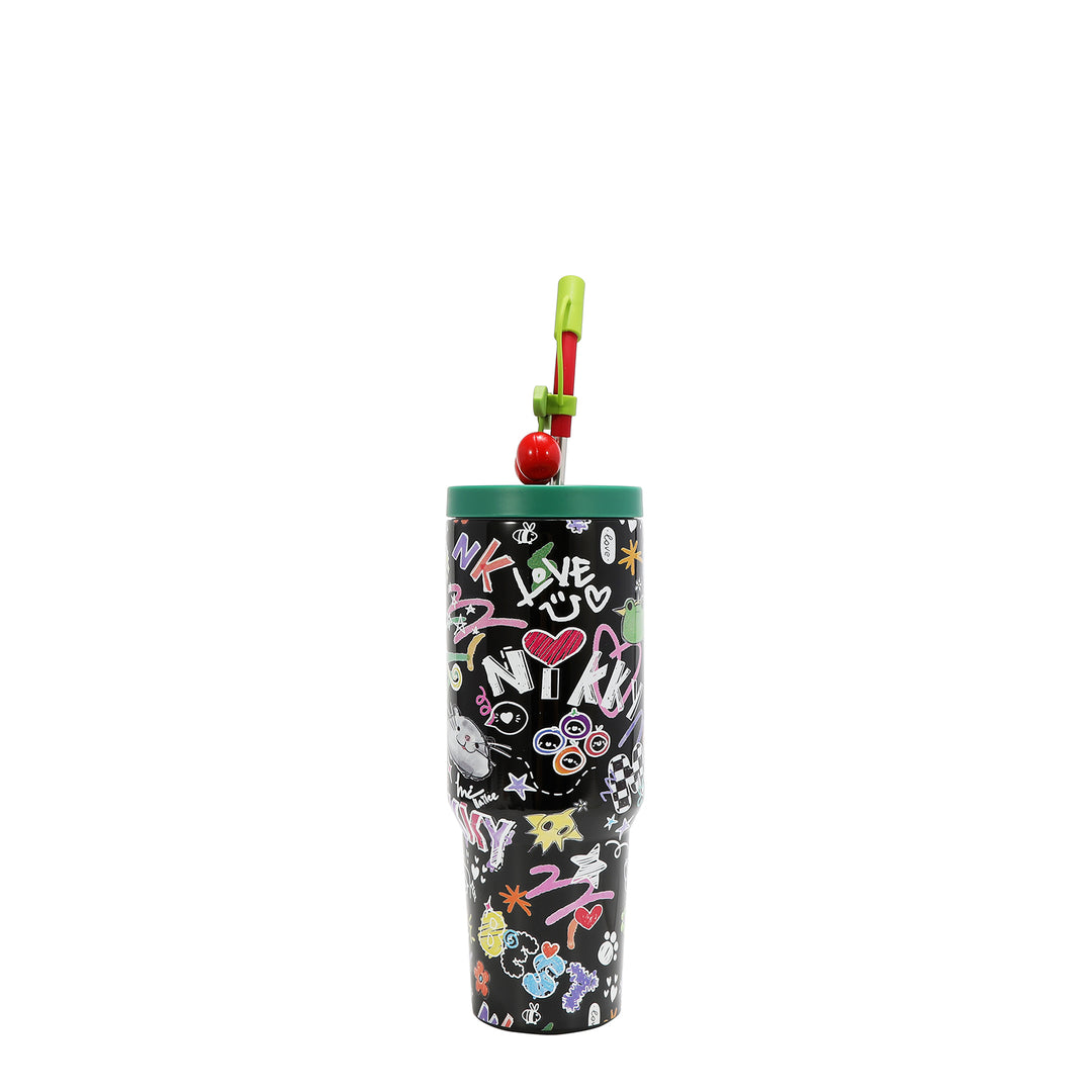 HANDLED TUMBLER WITH ACCENT CHERRY STRAW