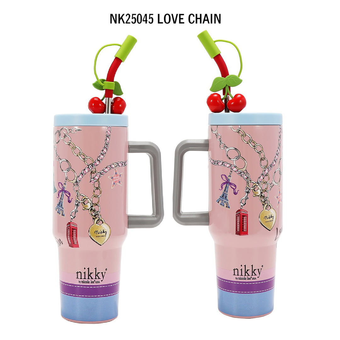 HANDLED TUMBLER WITH ACCENT CHERRY STRAW