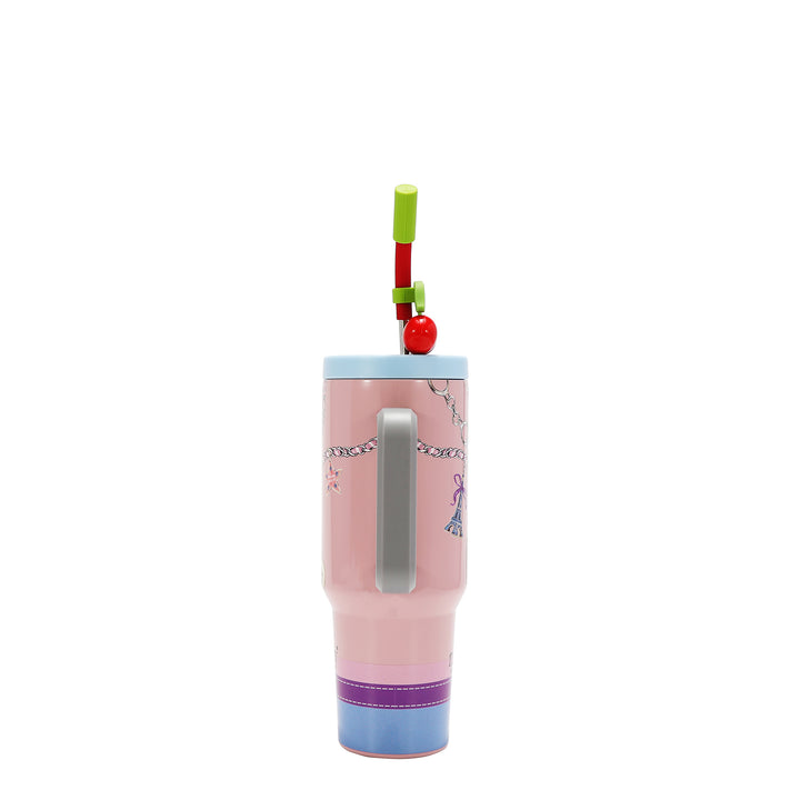 HANDLED TUMBLER WITH ACCENT CHERRY STRAW