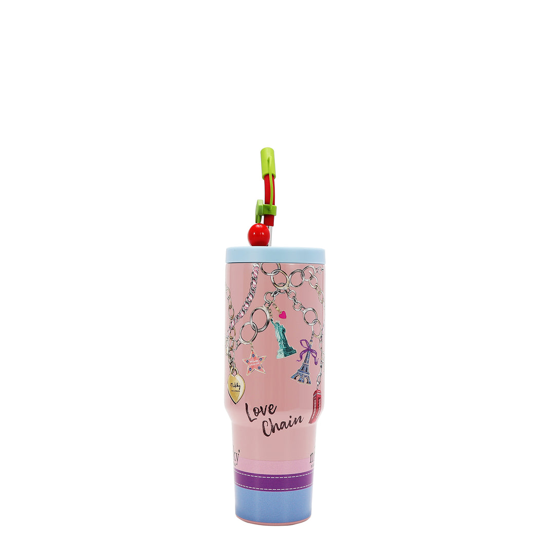 HANDLED TUMBLER WITH ACCENT CHERRY STRAW