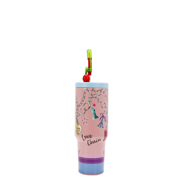 HANDLED TUMBLER WITH ACCENT CHERRY STRAW